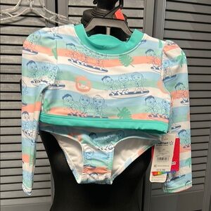 NWT Kids Swim Set with Surfing Print - Green, Blue, Orange and White size 2T